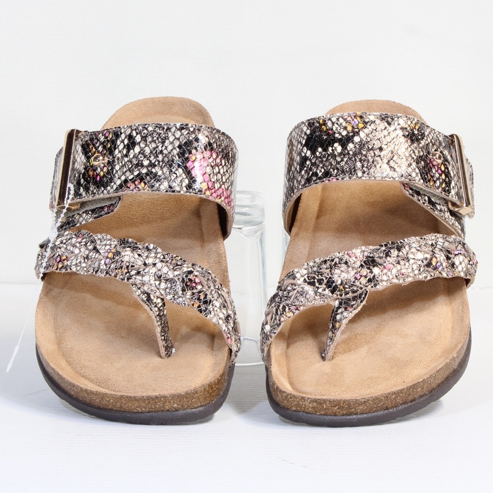 Earth Origins Red-Snake Print Women’s Slip On Leather Onida Sandals